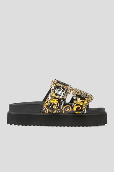 Pre-owned Versace Original  Print Slide Sandals For Women Brand Logo In Black