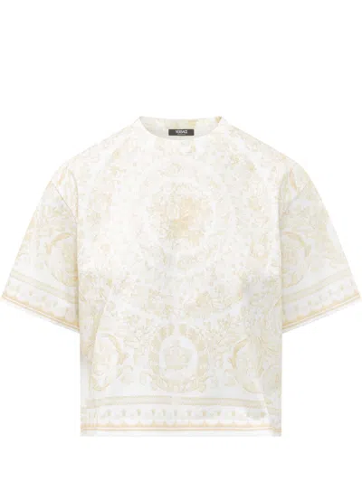 Versace Ornamental Print T-shirt In Washed Out Gold