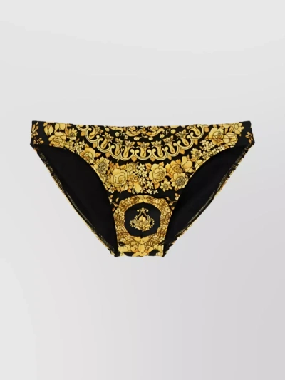 Versace Black & Gold Barocco Print Swim Briefs In Yellow