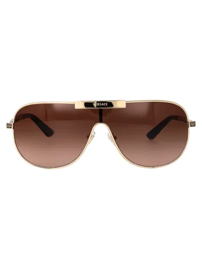 Versace Oro Pallido Metal Sunglasses In Brown