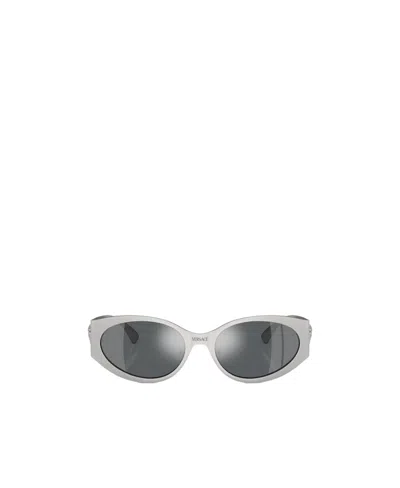 Versace Oval Frame Sunglasses In Gray