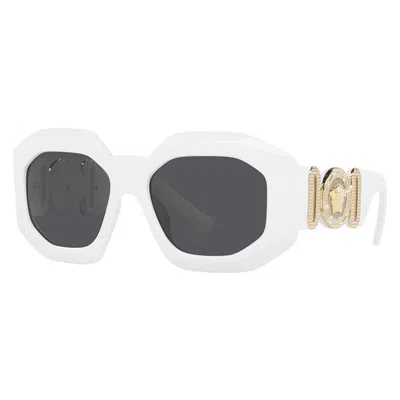 Versace Oval Full Rim, With A White Frame And Dark Grey Lens.