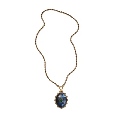 Versace Oval Pendant Long Necklace In Gold