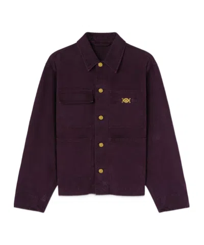 Versace Overdyed Cotton Canvas Chore Jacket In Dark Aubergine