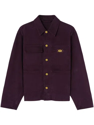 Versace Overdyed Cotton Canvas Chore Jacket In Dark Aubergine