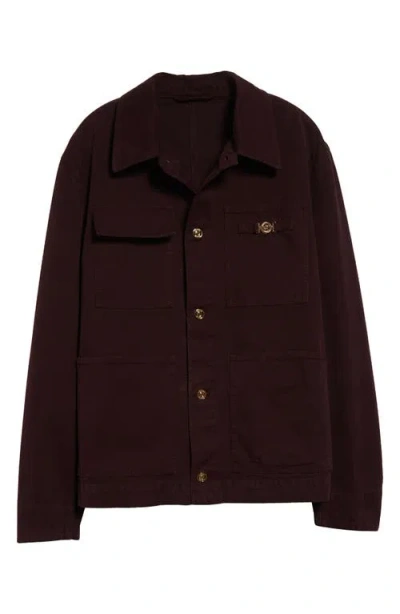 Versace Overdyed Cotton Canvas Chore Jacket In Dark Aubergine