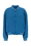 Versace Silk Poplin Bomber Jacket In Blue