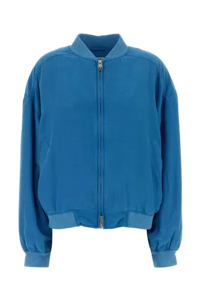 Versace Silk Poplin Bomber Jacket In Blue