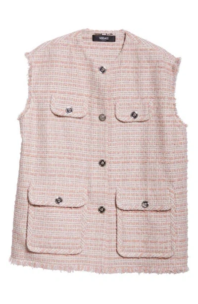 Versace Oversize Tweed Vest In Dusty Rose Ivory