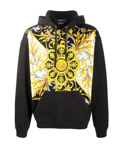 Versace Oversized Barocco Hooded Sweatshirt In Black
