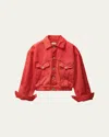 Versace Oversized Blouson Denim Jacket In Red