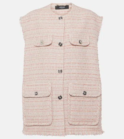 Versace Oversized Tweed Vest In Pink
