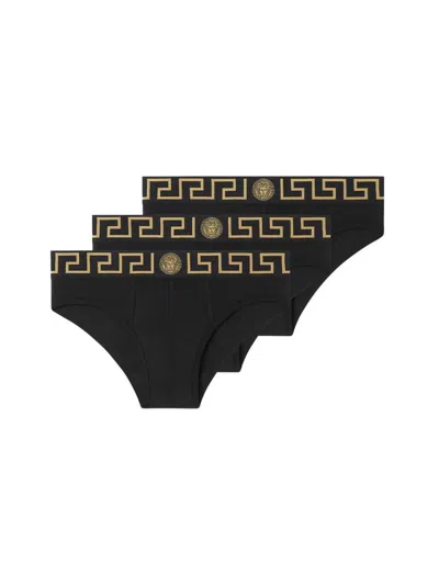 Versace Three-pack Black Greca Border Briefs