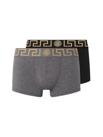 Versace Pack Of Two Boxer Shorts With Greek In Gray