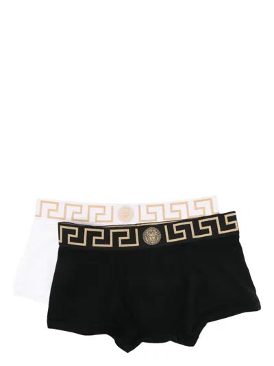 Versace Pack Of Two Greca Stretch Cotton Boxers In Black