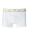 Versace Stretch Cotton Boxer Shorts With Greek Motif In White