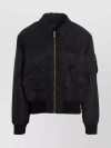Versace Quilted Zip-up Bomber Jacket With Logo Patch In Black