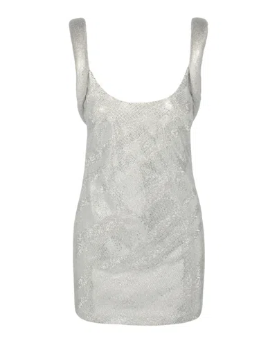Versace Padded Sleeve Sequined Mini Dress In White