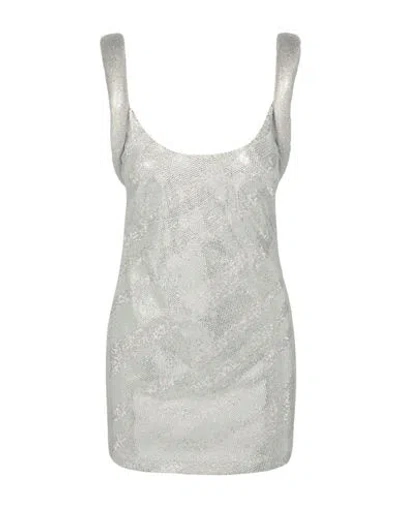 Versace Padded Sleeve Sequined Mini Dress Woman Mini Dress Silver Size 10 Viscose, Elastane
