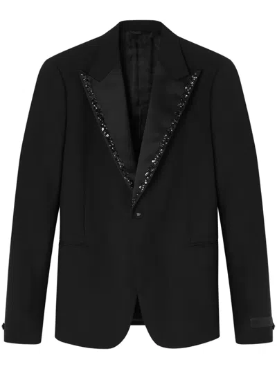 Versace Slim-fit Embellished Satin-trimmed Wool And Mohair-blend Tuxedo Jacket In Black