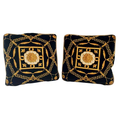 Pre-owned Versace Pair Of High-quality Black Throw Pillows By Gianni , Italy, 1980s-1990s