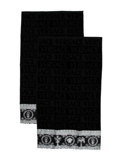 Pre-owned Versace Pair Of I ♡ Baroque Hand Towels In Black