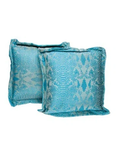 Pre-owned Versace Pair Of Silk Barocco Jacquard Throw Pillows In Blue