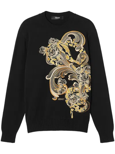 Versace Paisley-embroidered Sweater In Black