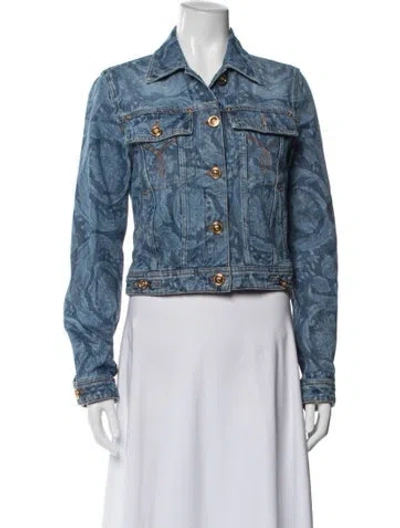 Pre-owned Versace Paisley Print Denim Jacket In Blue
