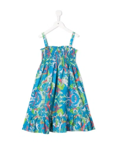 Versace Paisley-print Flared Dress In Blue
