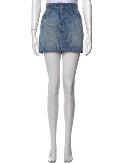 Pre-owned Versace Paisley Print Mini Skirt In Blue
