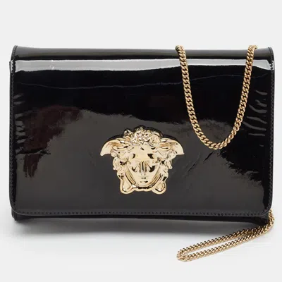 Pre-owned Versace Palazzo Black Patent Leather Chain Clutch