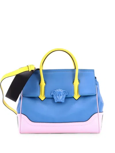 Pre-owned Versace Palazzo Empire Bag Leather Large Satchel In Blue