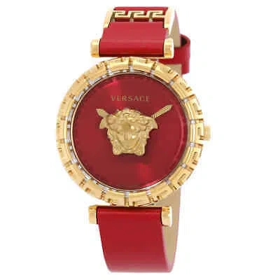 Pre-owned Versace Palazzo Empire Greca Quartz Red Dial Ladies Watch Vedv00319