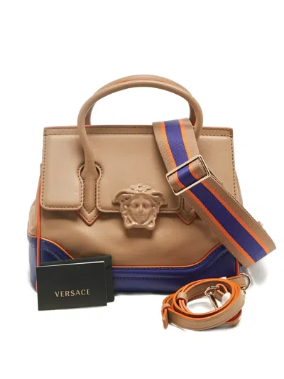 Pre-owned Versace Palazzo Empire Leather Tote Bag In Neutral