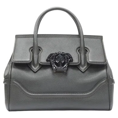 Pre-owned Versace Palazzo Empire Small Charcoal Green Black Medusa Crossbody Satchel Bag