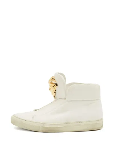 Pre-owned Versace Palazzo Leather Sneakers In White