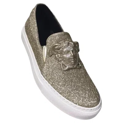 Pre-owned Versace Palazzo Low-top Sneakers In Gold Glitter – Size 37.5 In Gray