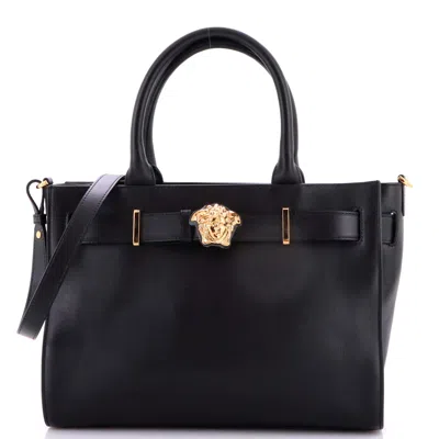 Versace Palazzo Medusa Belted Convertible Tote Leather Large In Black