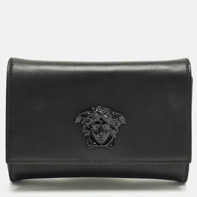 Versace Palazzo Medusa Black Leather Flap Clutch