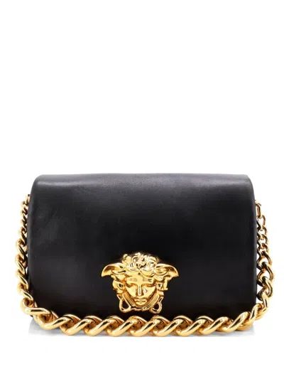 Pre-owned Versace Palazzo Medusa Flap Bag Leather Shoulder Bag In Black