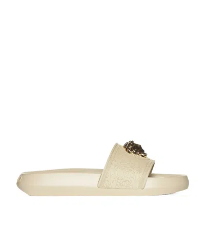 Versace Palazzo Medusa-plaque Slides In Nude