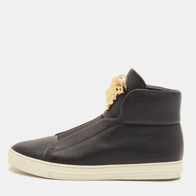 Pre-owned Versace Palazzo Medusa Size 40 Black Leather High Top Sneakers