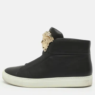 Pre-owned Versace Palazzo Medusa Size 41 Black Leather High Top Sneakers