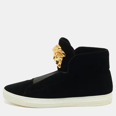 Pre-owned Versace Palazzo Medusa Size 44 Black Velvet High Top Sneakers