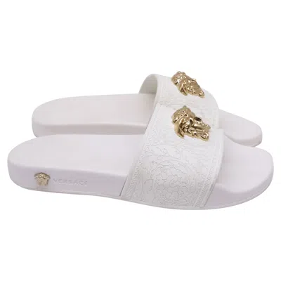 Pre-owned Versace Palazzo Medusa Slide Sandals In White Rubber