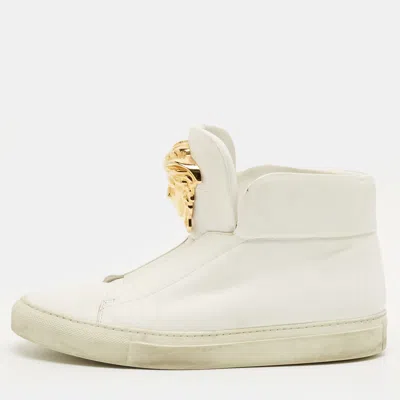 Pre-owned Versace Palazzo Size 38 White Leather High Top Sneakers