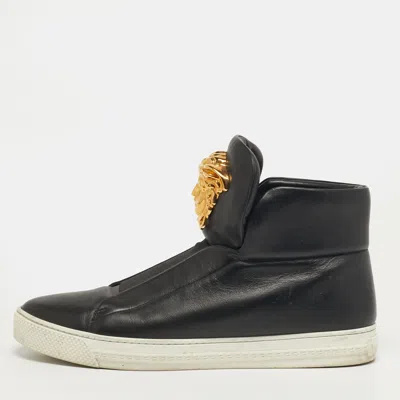 Pre-owned Versace Palazzo Size 41 Black Leather Medusa High Top Sneakers