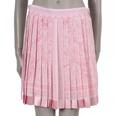 Pre-owned Versace Pale Pink Silk 2024 Barocco Pleated Mini Skirt 44 L