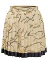 Versace Multicolor Pleated Mini Skirt With All-over Logo Print In Sand Gold
